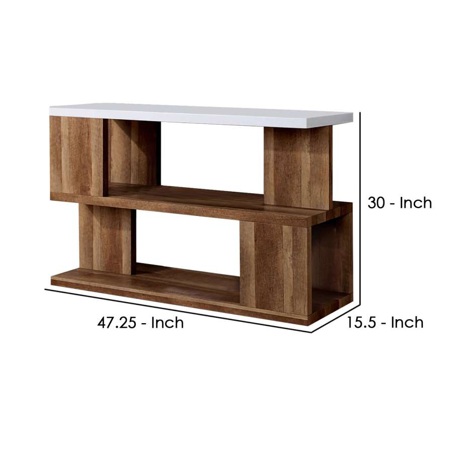 Two Tone Modern Sofa Table With Bottom Shelf, White And Brown By Benzara | Console Tables |  Modishstore  - 2