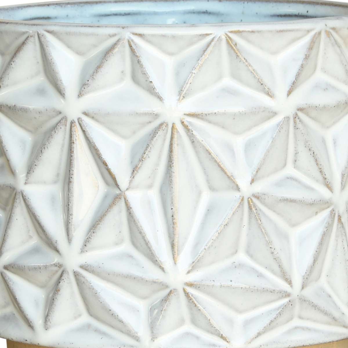 Ceramic Cachepot With Geometric Pattern, Set Of 4, White By Benzara | Planters, Troughs & Cachepots |  Modishstore  - 5