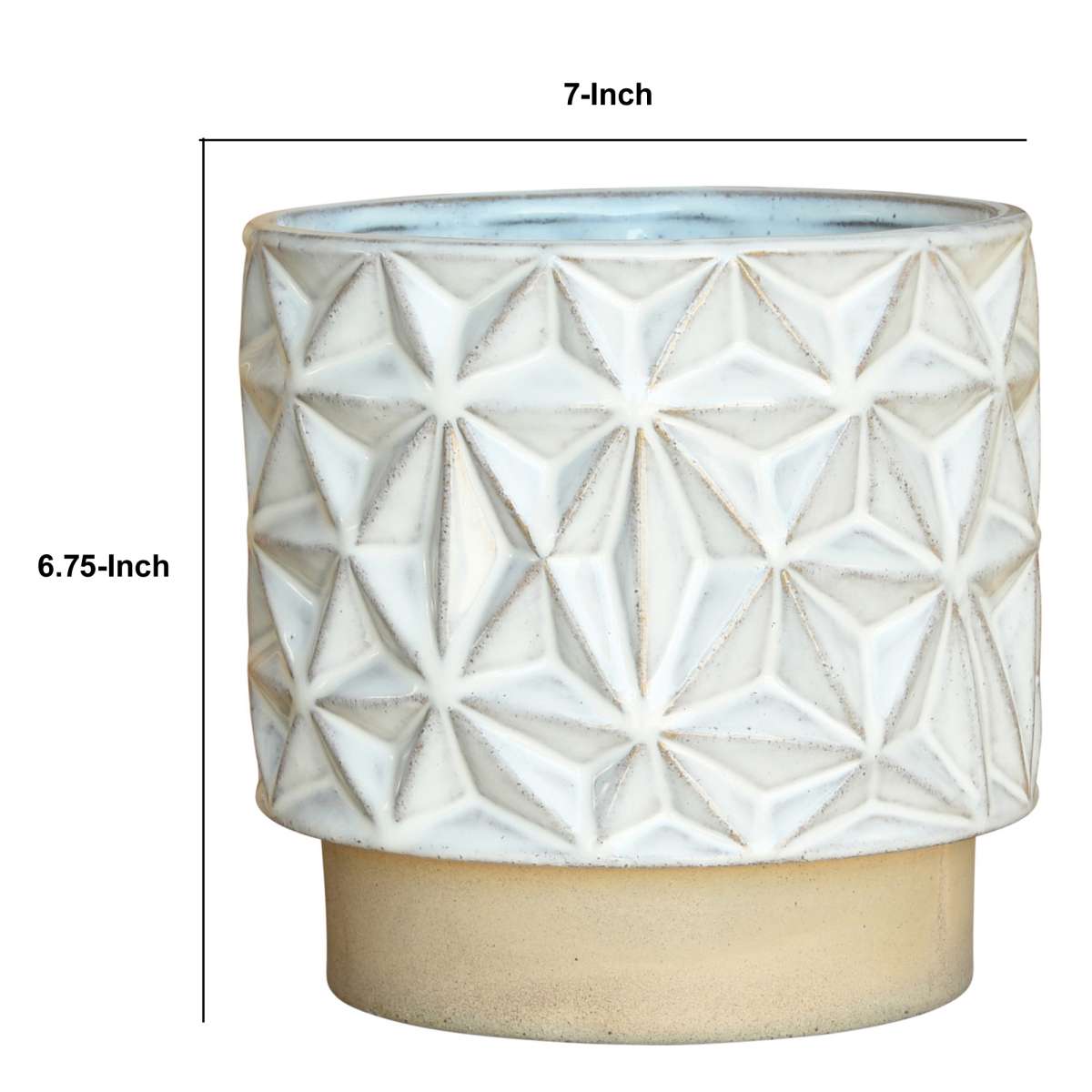 Ceramic Cachepot With Geometric Pattern, Set Of 4, White By Benzara | Planters, Troughs & Cachepots |  Modishstore  - 2