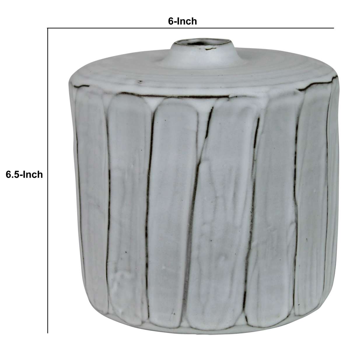 Ceramic Round Vase With Textured Detail, Large, Offwhite By Benzara | Vases |  Modishstore  - 2
