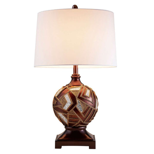 Table Lamp With Geometric Mosaic Base And Fabric Shade, Brown By Benzara | Table Lamps |  Modishstore 
