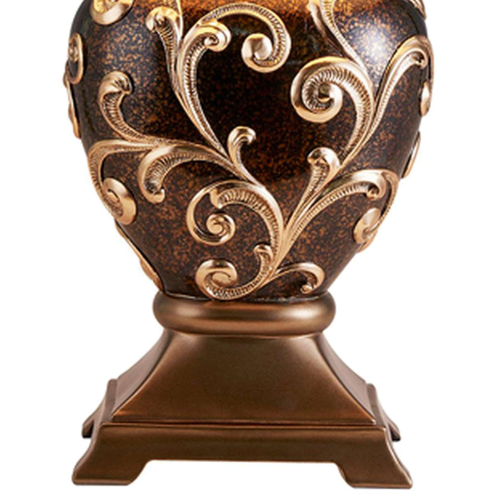 Table Lamp With Filigree Accent Base And Fabric Shade, Brown By Benzara | Table Lamps |  Modishstore  - 3