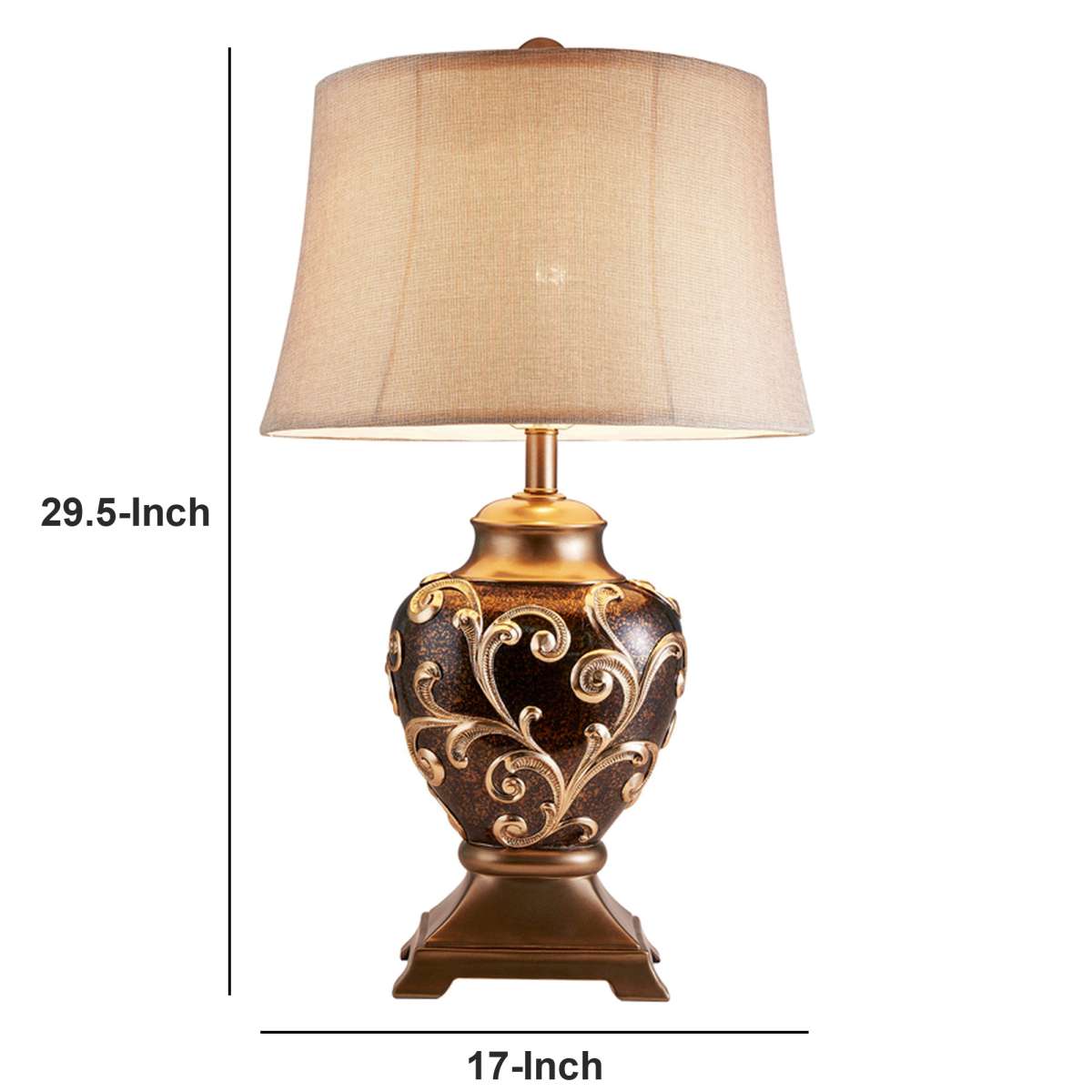 Table Lamp With Filigree Accent Base And Fabric Shade, Brown By Benzara | Table Lamps |  Modishstore  - 2