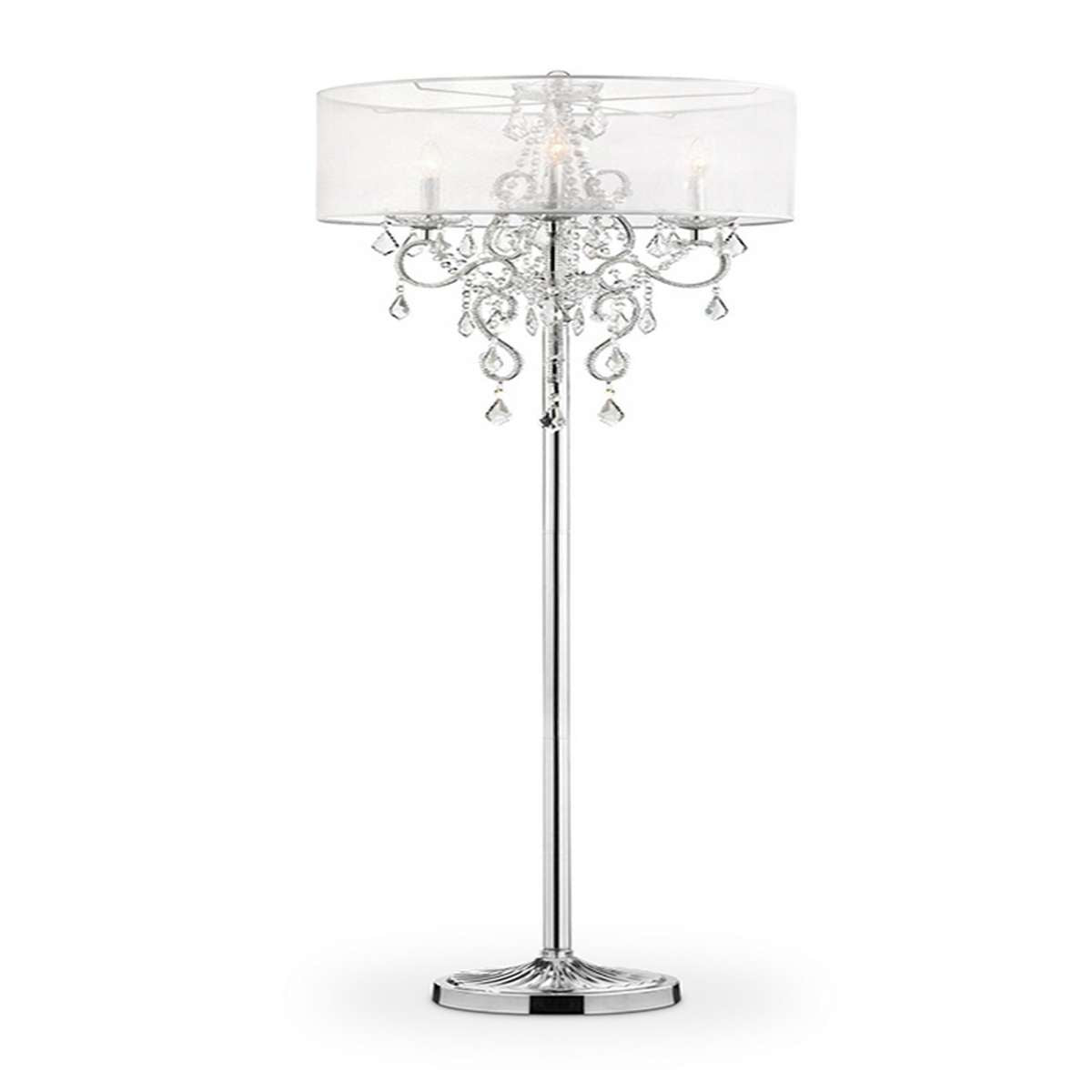 Floor Lamp With Metal Base And Hanging Crystals, Silver By Benzara | Floor Lamps |  Modishstore 