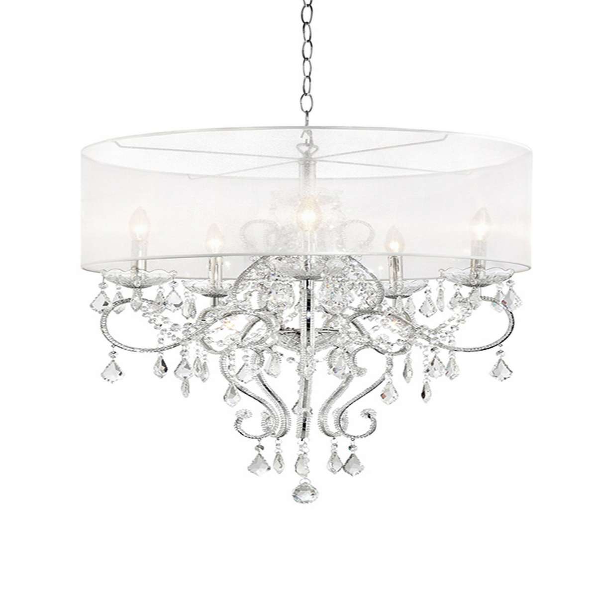 Ceiling Lamp With Hanging Crystals And Round Canopy, Silver By Benzara | Ceiling Lamps |  Modishstore 