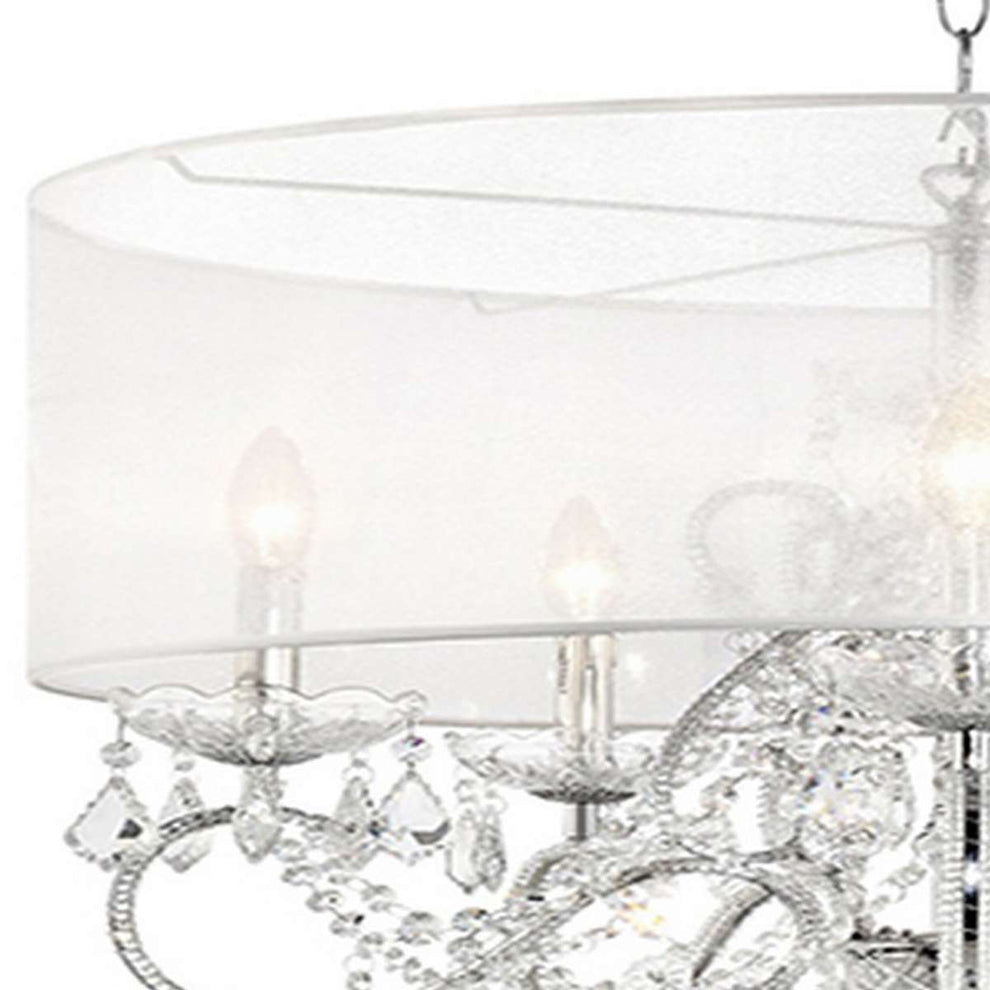 Ceiling Lamp With Hanging Crystals And Round Canopy, Silver By Benzara | Ceiling Lamps |  Modishstore  - 5