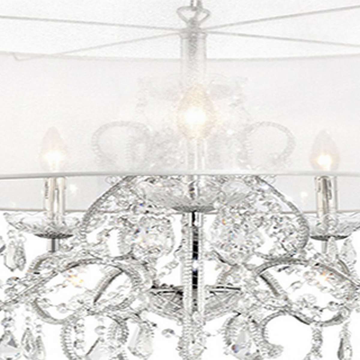 Ceiling Lamp With Hanging Crystals And Round Canopy, Silver By Benzara | Ceiling Lamps |  Modishstore  - 4