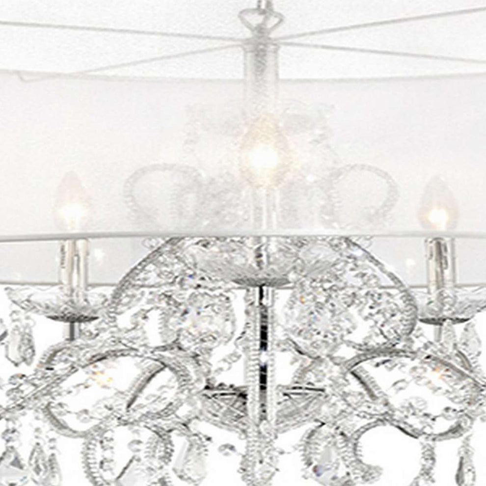 Ceiling Lamp With Hanging Crystals And Round Canopy, Silver By Benzara | Ceiling Lamps |  Modishstore  - 4