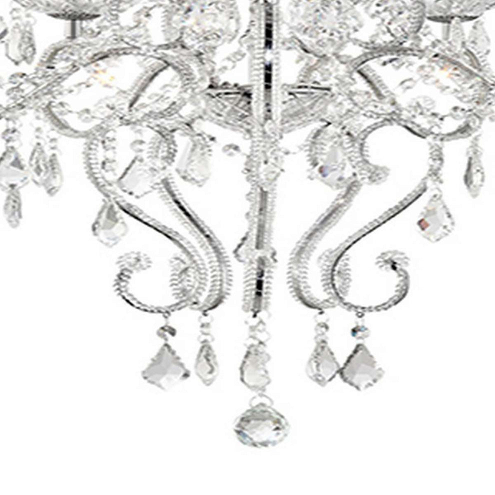 Ceiling Lamp With Hanging Crystals And Round Canopy, Silver By Benzara | Ceiling Lamps |  Modishstore  - 3