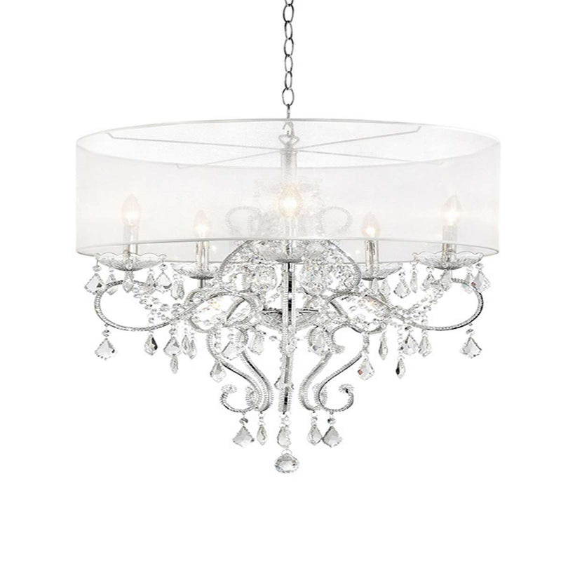 Ceiling Lamp With Hanging Crystals And Round Canopy, Silver By Benzara | Ceiling Lamps |  Modishstore 