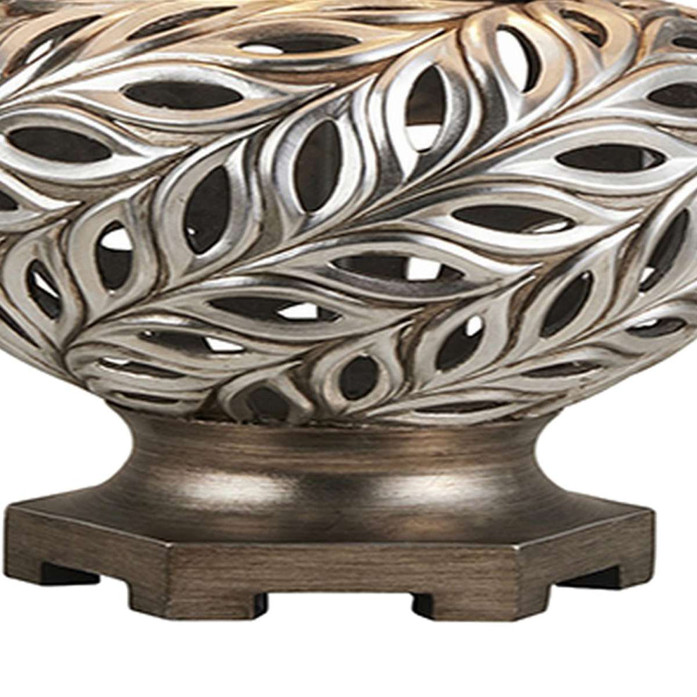 Table Lamp With Scrolled Peacock Feather Cutout Base, Silver By Benzara | Table Lamps |  Modishstore  - 3