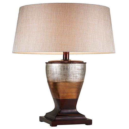Table Lamp With Colorblock Pedestal Base, Brown By Benzara | Table Lamps |  Modishstore 