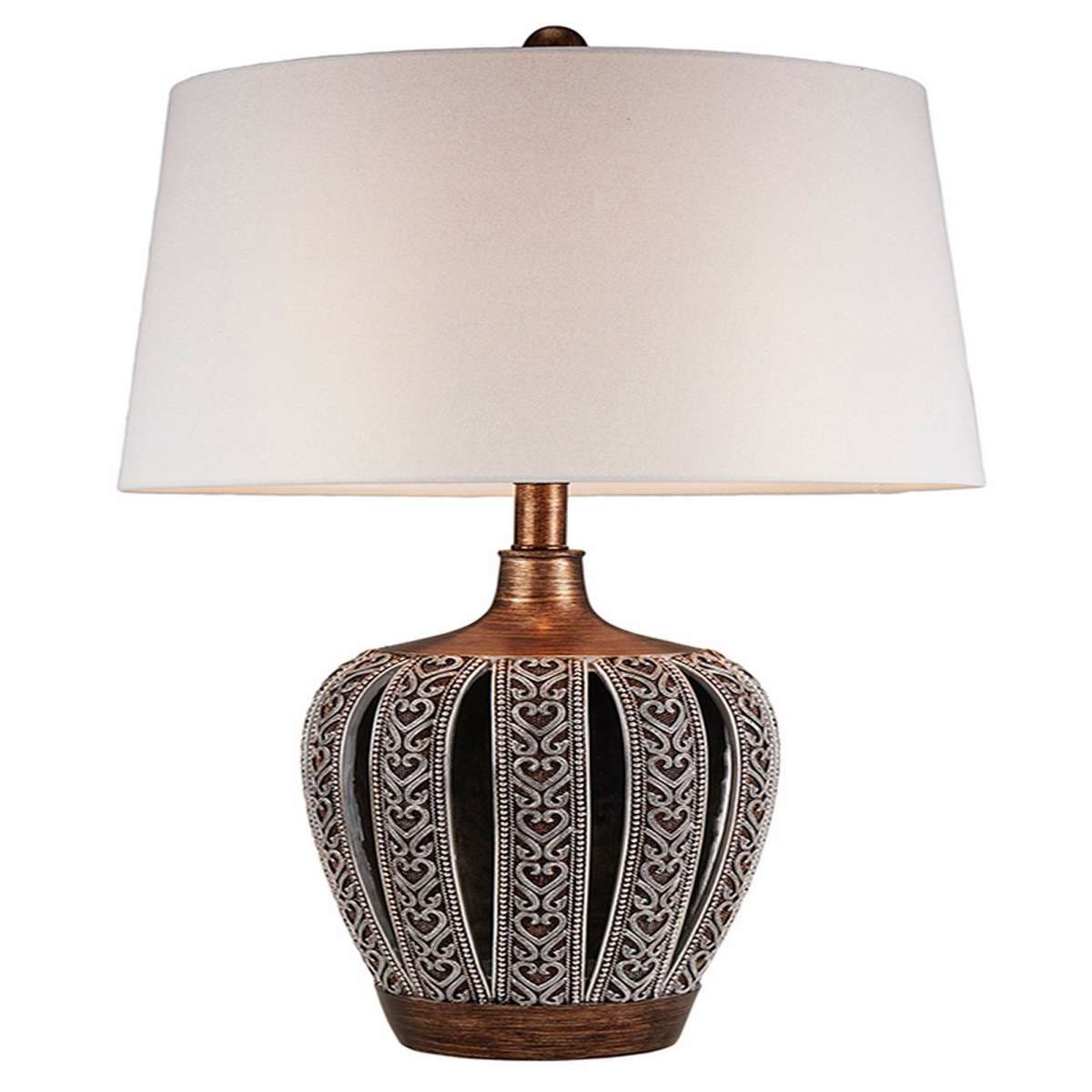 Table Lamp With Curved Paneled Polyresin Base, Bronze By Benzara | Table Lamps |  Modishstore 