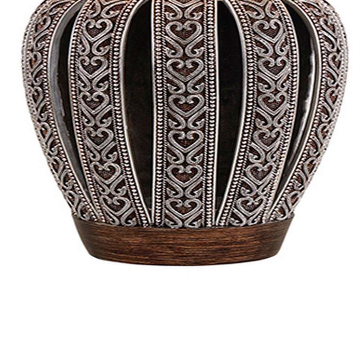 Table Lamp With Curved Paneled Polyresin Base, Bronze By Benzara | Table Lamps |  Modishstore  - 3