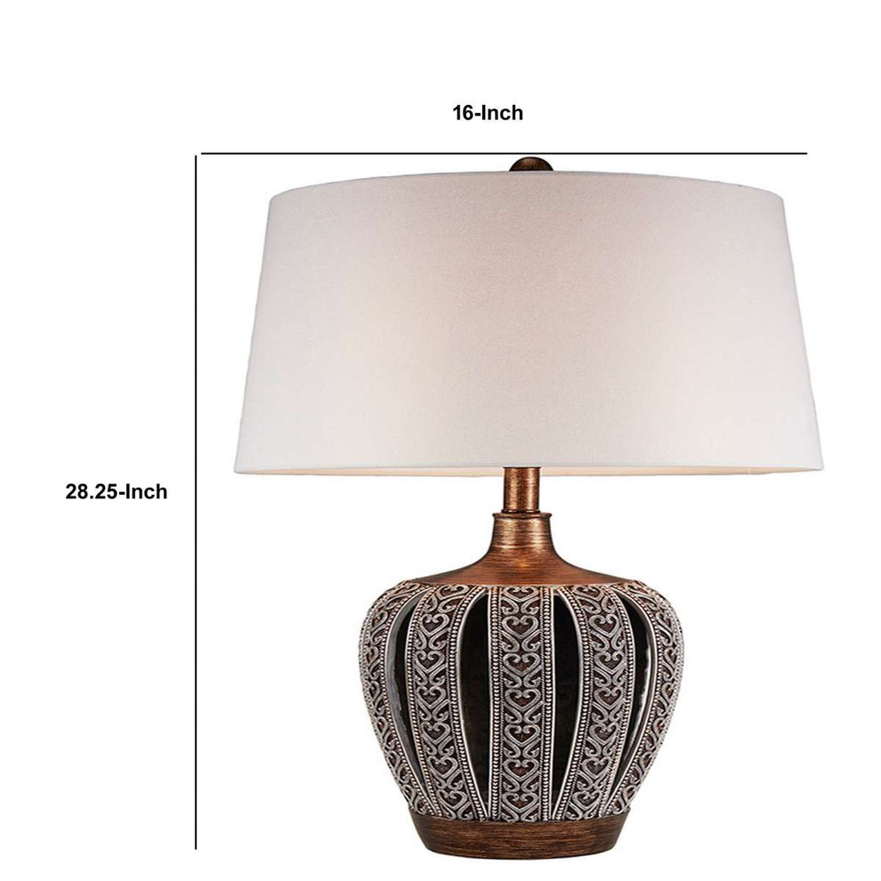 Table Lamp With Curved Paneled Polyresin Base, Bronze By Benzara | Table Lamps |  Modishstore  - 2