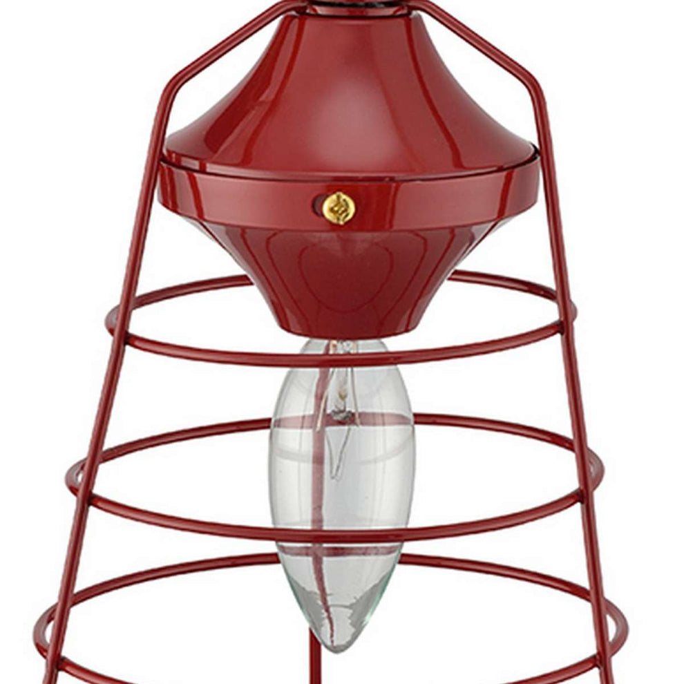 Lantern Table Lamp With Open Metal Frame, Red By Benzara | Table Lamps |  Modishstore  - 4