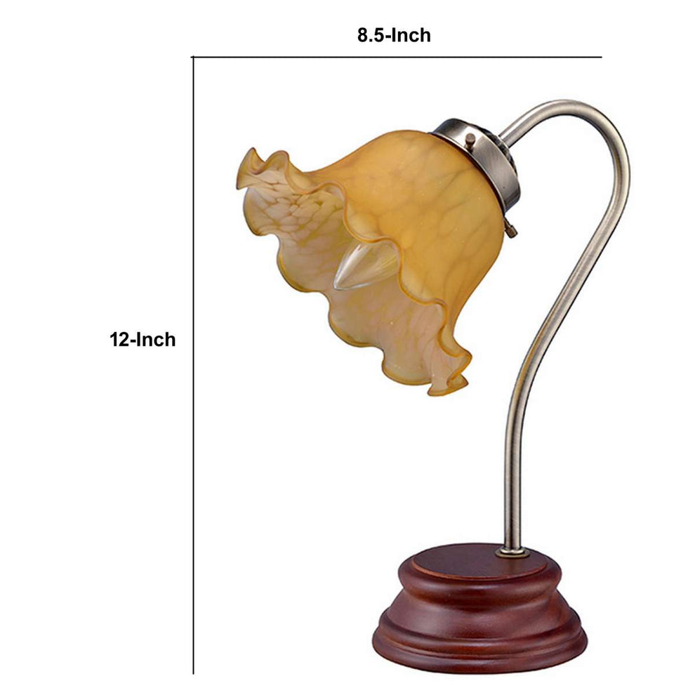 Table Lamp With Gooseneck And Floral Shade, Brown And Yellow By Benzara | Table Lamps |  Modishstore  - 2