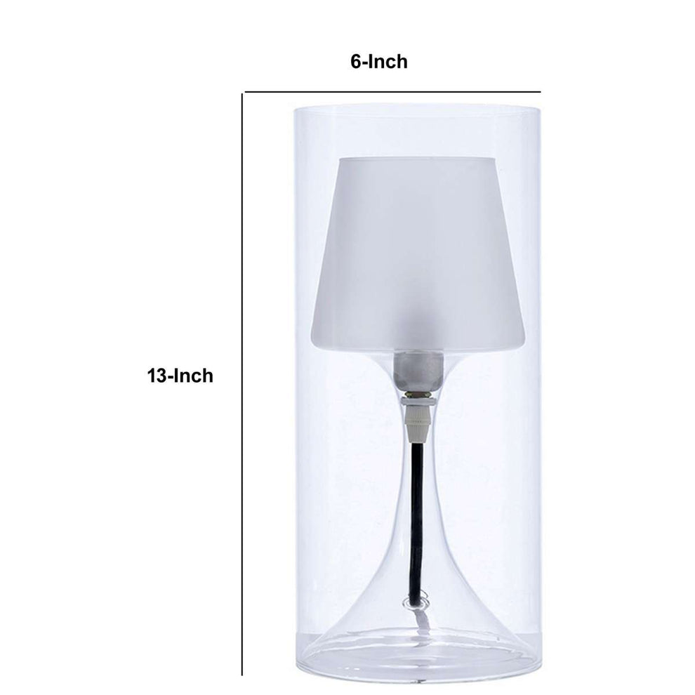 Hurricane Table Lamp With Frosted Glass Shade, Clear By Benzara | Table Lamps |  Modishstore  - 2