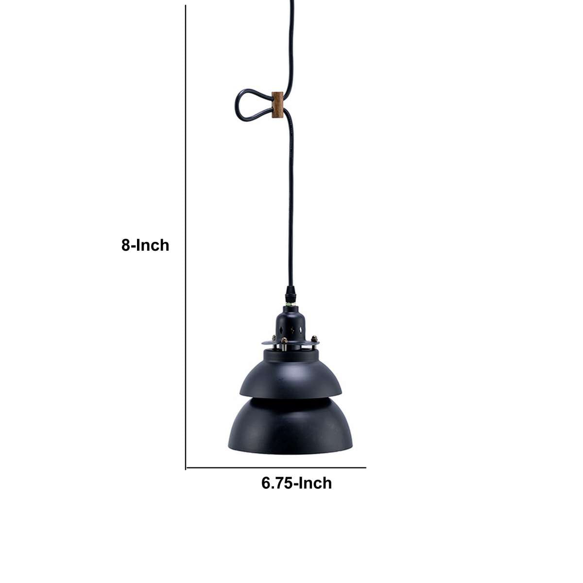 Pendant Ceiling With Double Metal Shade, Black By Benzara | Ceiling Lamps |  Modishstore  - 2