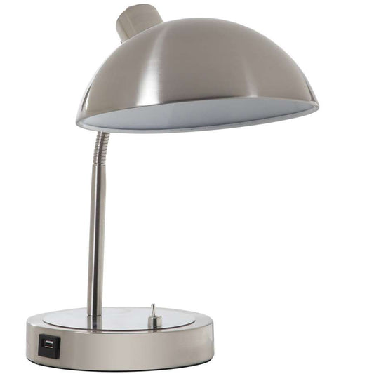 Desk Lamp With Adjustable Head And Usb Port, Brushed Nickel By Benzara | Table Lamps |  Modishstore 