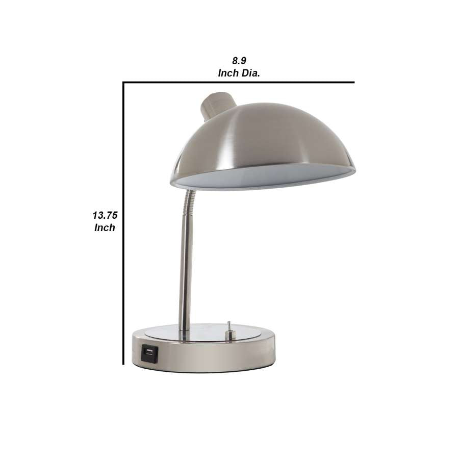 Desk Lamp With Adjustable Head And Usb Port, Brushed Nickel By Benzara | Table Lamps |  Modishstore  - 2