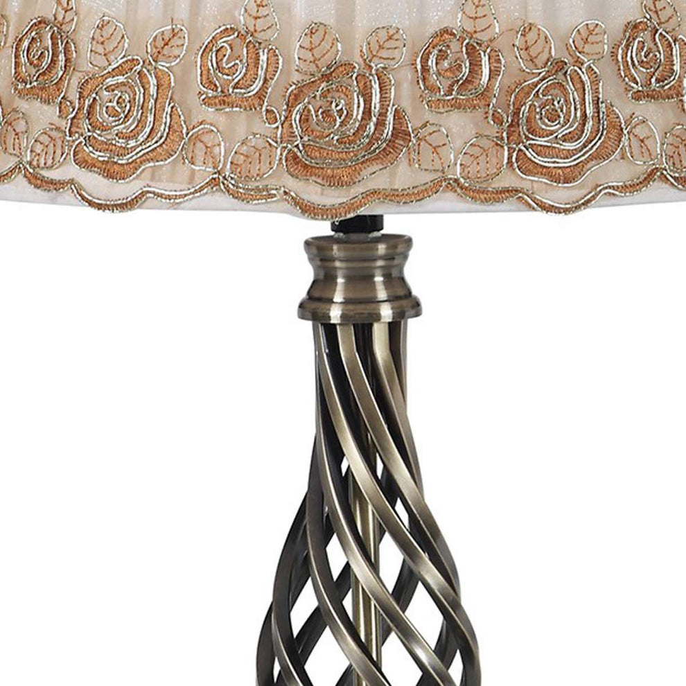 Table Lamp With Open Twisted Metal Base, Antique Brass By Benzara | Table Lamps |  Modishstore  - 4
