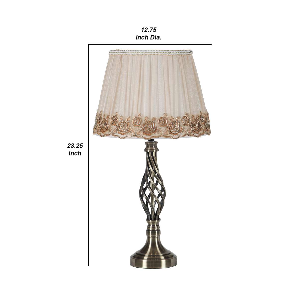 Table Lamp With Open Twisted Metal Base, Antique Brass By Benzara | Table Lamps |  Modishstore  - 2