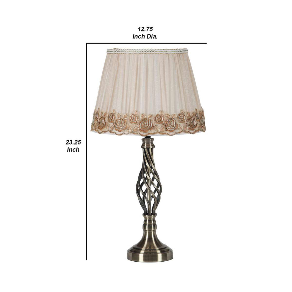 Table Lamp With Open Twisted Metal Base, Antique Brass By Benzara | Table Lamps |  Modishstore  - 2