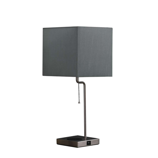 Table Lamp With Wireless Charging And Square Shade, Silver By Benzara | Table Lamps |  Modishstore 