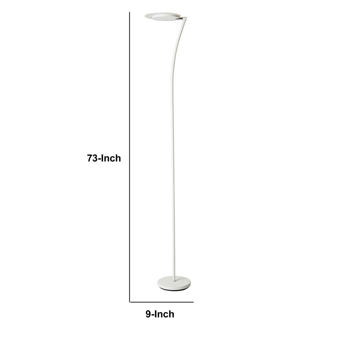 Torchiere Floor Lamp With Adjustable Plate Shade And Sleek Body, White By Benzara | Floor Lamps |  Modishstore  - 2