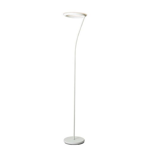Torchiere Floor Lamp With Adjustable Disk Shade And Sleek Body, White By Benzara | Floor Lamps |  Modishstore 