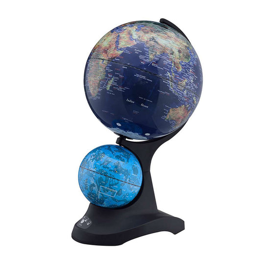 Dual Globe Accent Decor With Inbuilt Led, Blue And Black By Benzara | Office Accessories |  Modishstore 