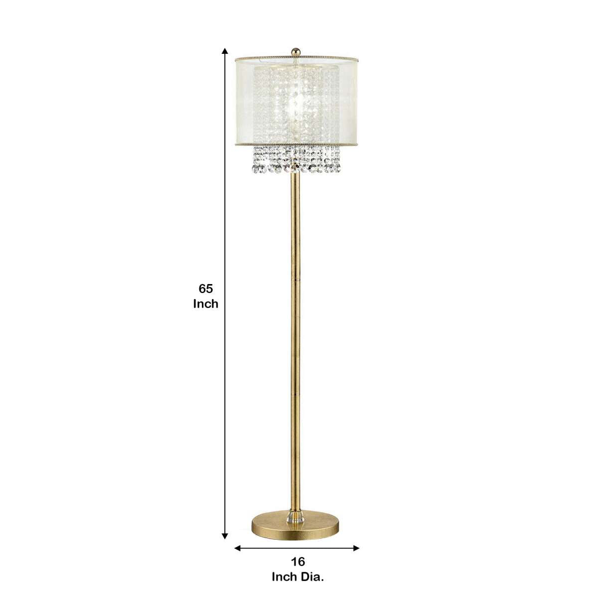 Floor Lamp With Hanging Crystal Accents, White And Gold By Benzara | Floor Lamps |  Modishstore  - 2