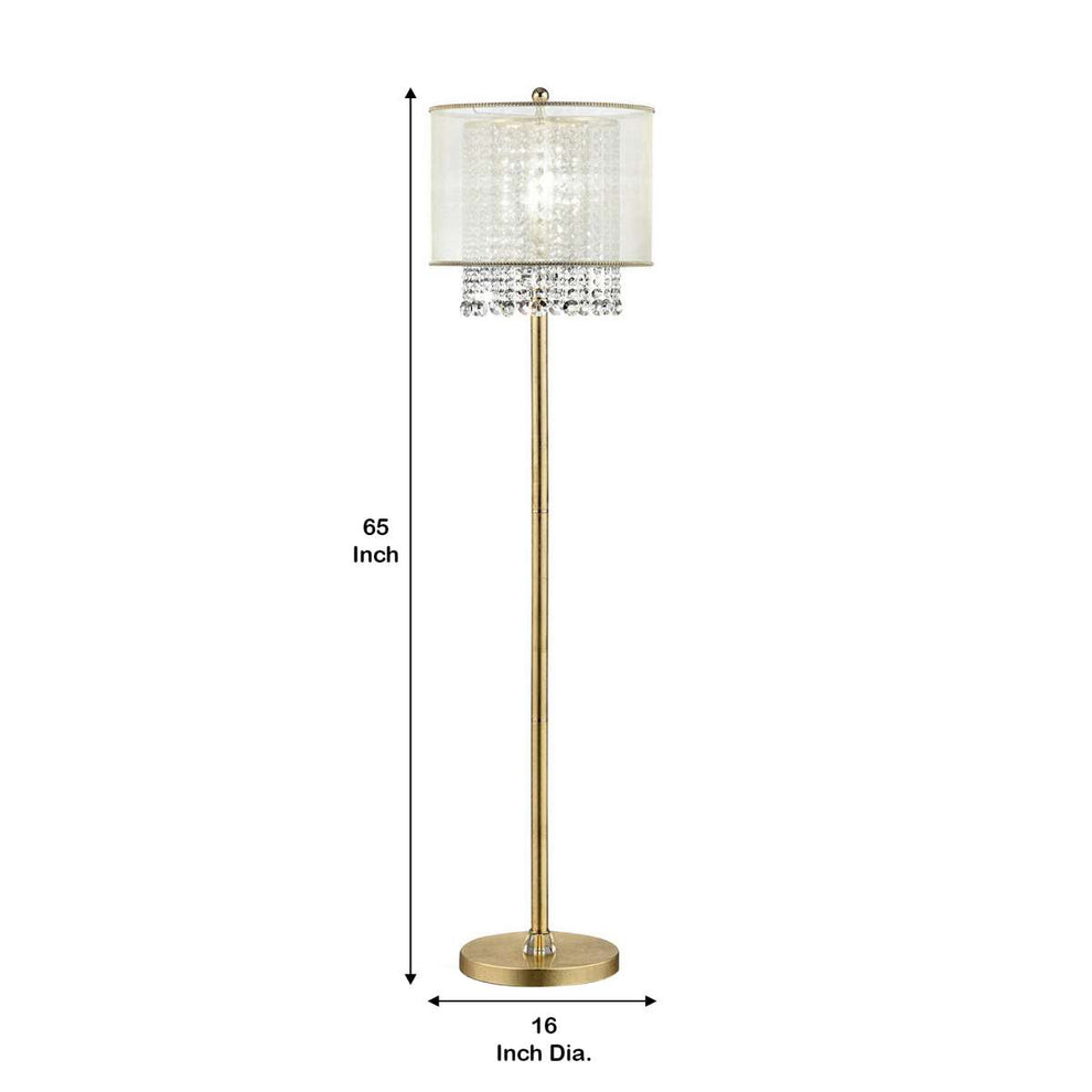 Floor Lamp With Hanging Crystal Accents, White And Gold By Benzara | Floor Lamps |  Modishstore  - 2