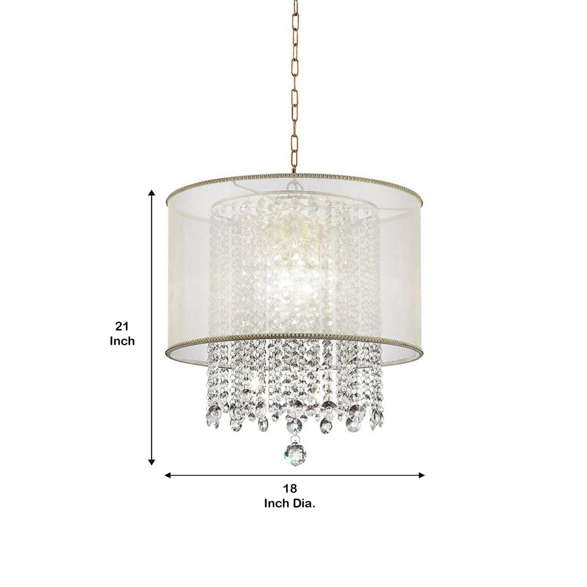 Ceiling Lamp With Hanging Crystal Accents, White And Clear By Benzara | Ceiling Lamps |  Modishstore  - 2