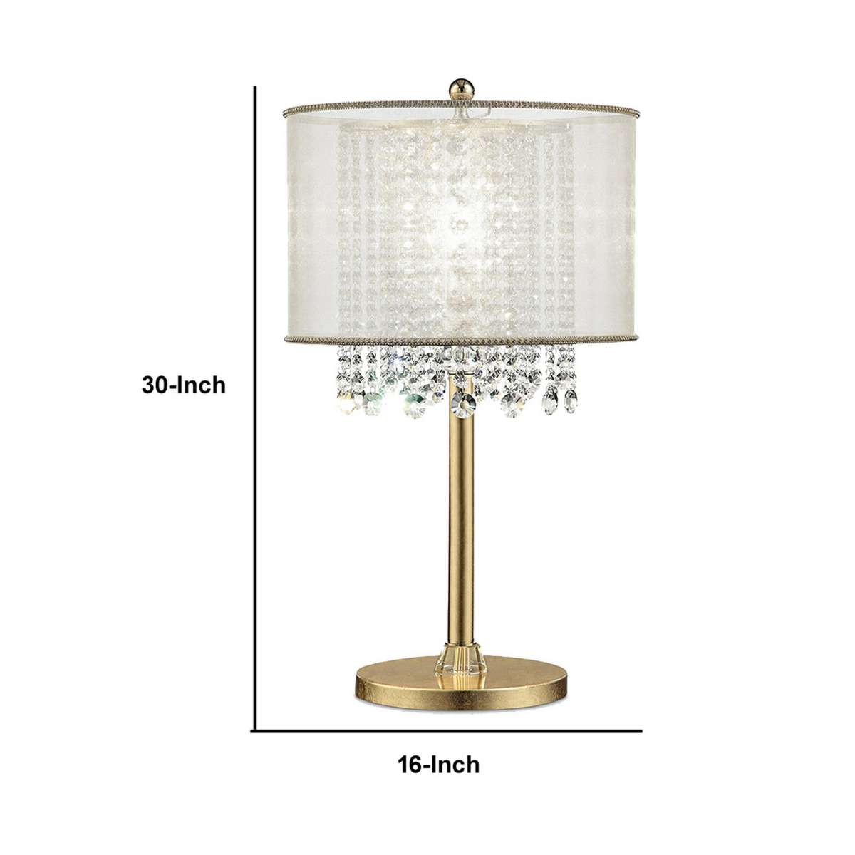 Table Lamp With Hanging Crystal Accents, White And Gold By Benzara | Table Lamps |  Modishstore  - 2