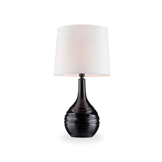Table Lamp With Ribbed Ceramic Body, Black And White By Benzara | Table Lamps |  Modishstore 
