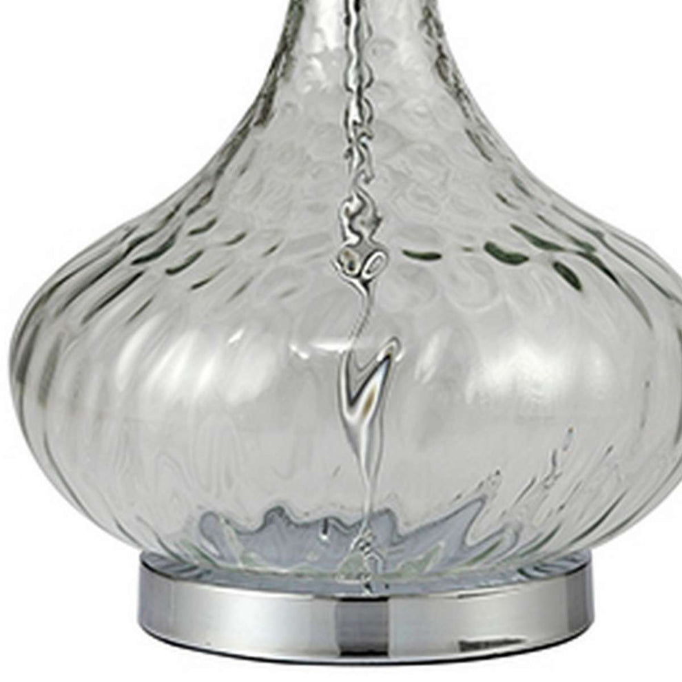 Table Lamp With Pot Bellied Glass Body, Clear And White By Benzara | Table Lamps |  Modishstore  - 3