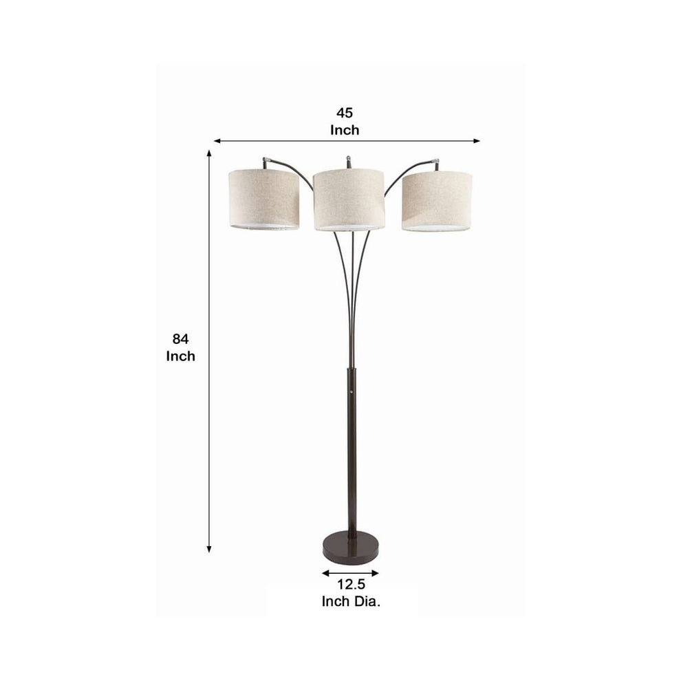 Floor Lamp With 3 Arched Arms And Fabric Shades, Bronze By Benzara | Floor Lamps |  Modishstore  - 2