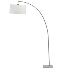 Floor Lamp With Curved Metal Frame And Drum Shade, Silver By Benzara