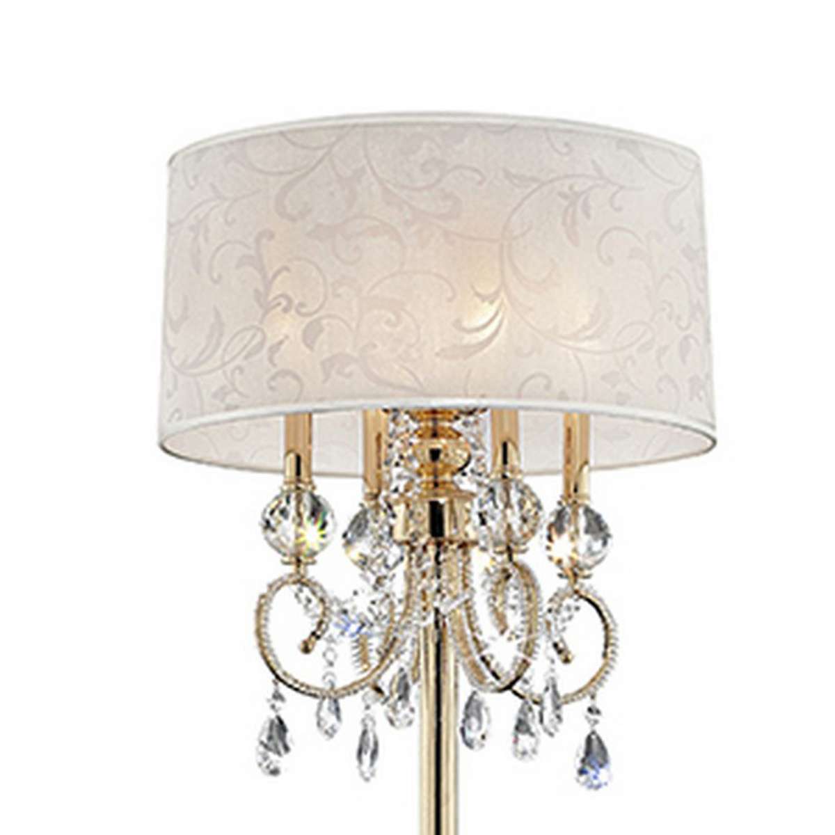 Floor Lamp With Crystal Accent And Baroque Printed Shade, Gold By Benzara | Floor Lamps |  Modishstore  - 3