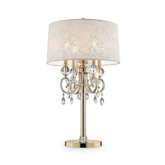 Table Lamp With Crystal Accent And Baroque Printed Shade, Gold By Benzara | Table Lamps |  Modishstore 