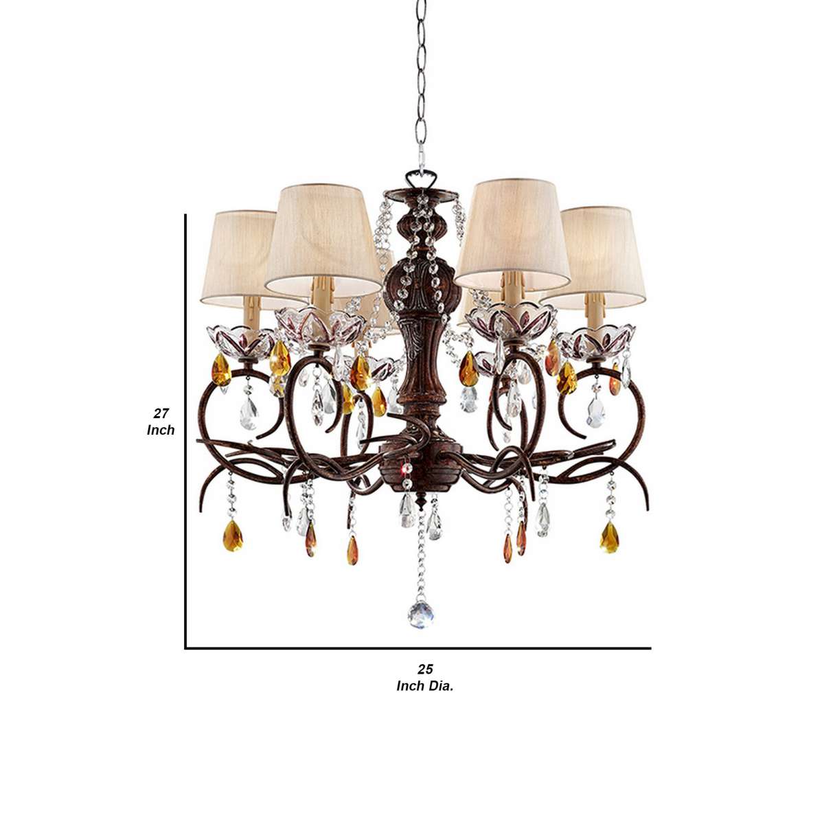 Ceiling Lamp With Scrolled Frame And 6 Bell Shade, Bronze By Benzara | Ceiling Lamps |  Modishstore  - 2
