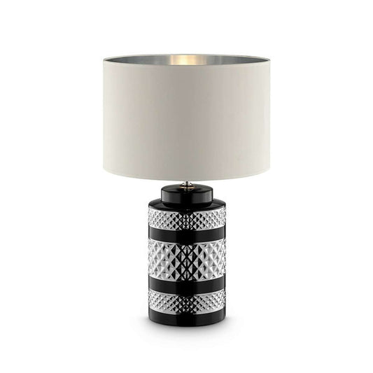 Table Lamp With Inlaid Chevron Pattern Base, Silver And Black By Benzara | Table Lamps |  Modishstore 