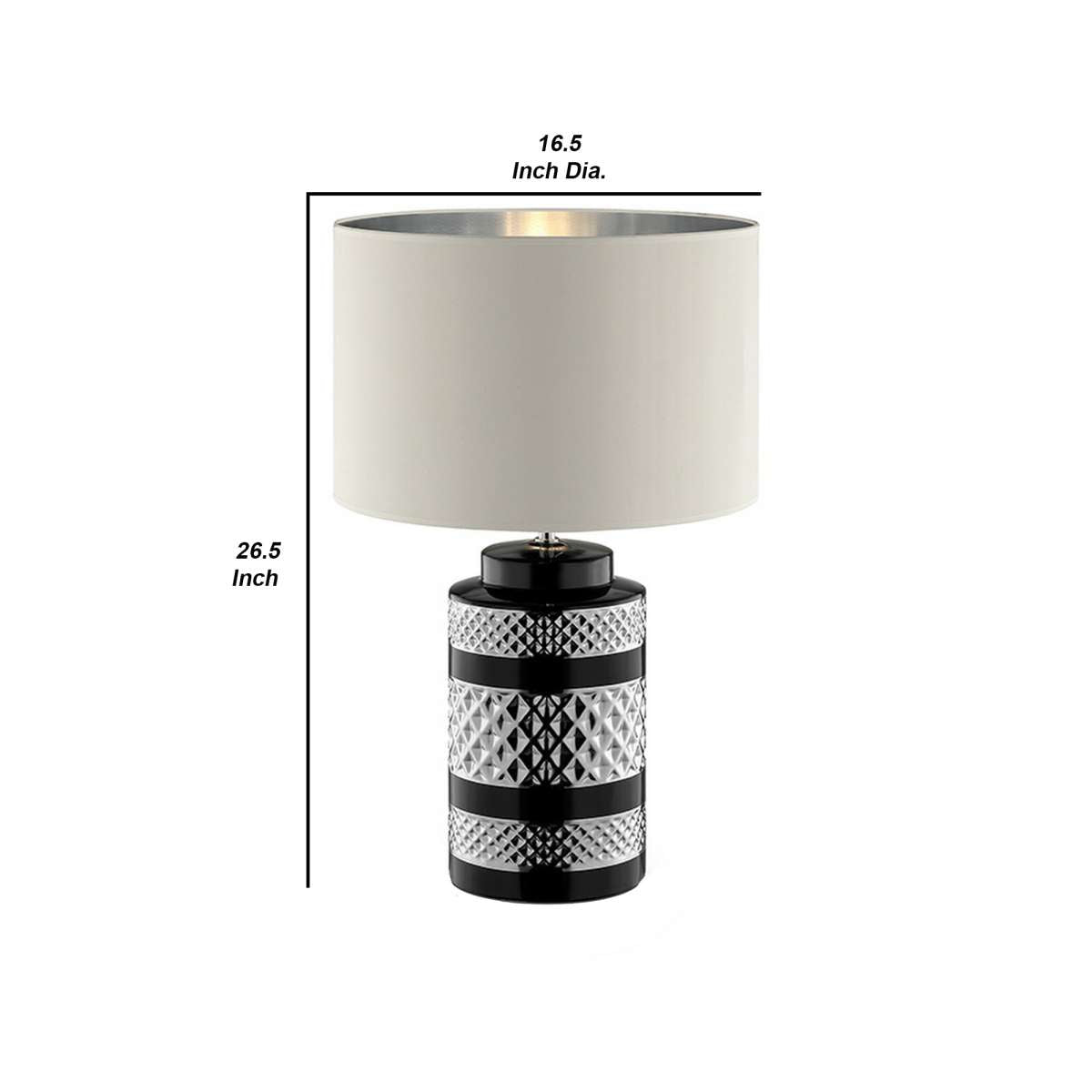 Table Lamp With Inlaid Chevron Pattern Base, Silver And Black By Benzara | Table Lamps |  Modishstore  - 2