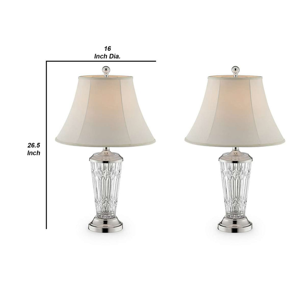 Table Lamp With Semi Fluted Glass Base, Set Of 2, Off White By Benzara | Table Lamps |  Modishstore  - 2