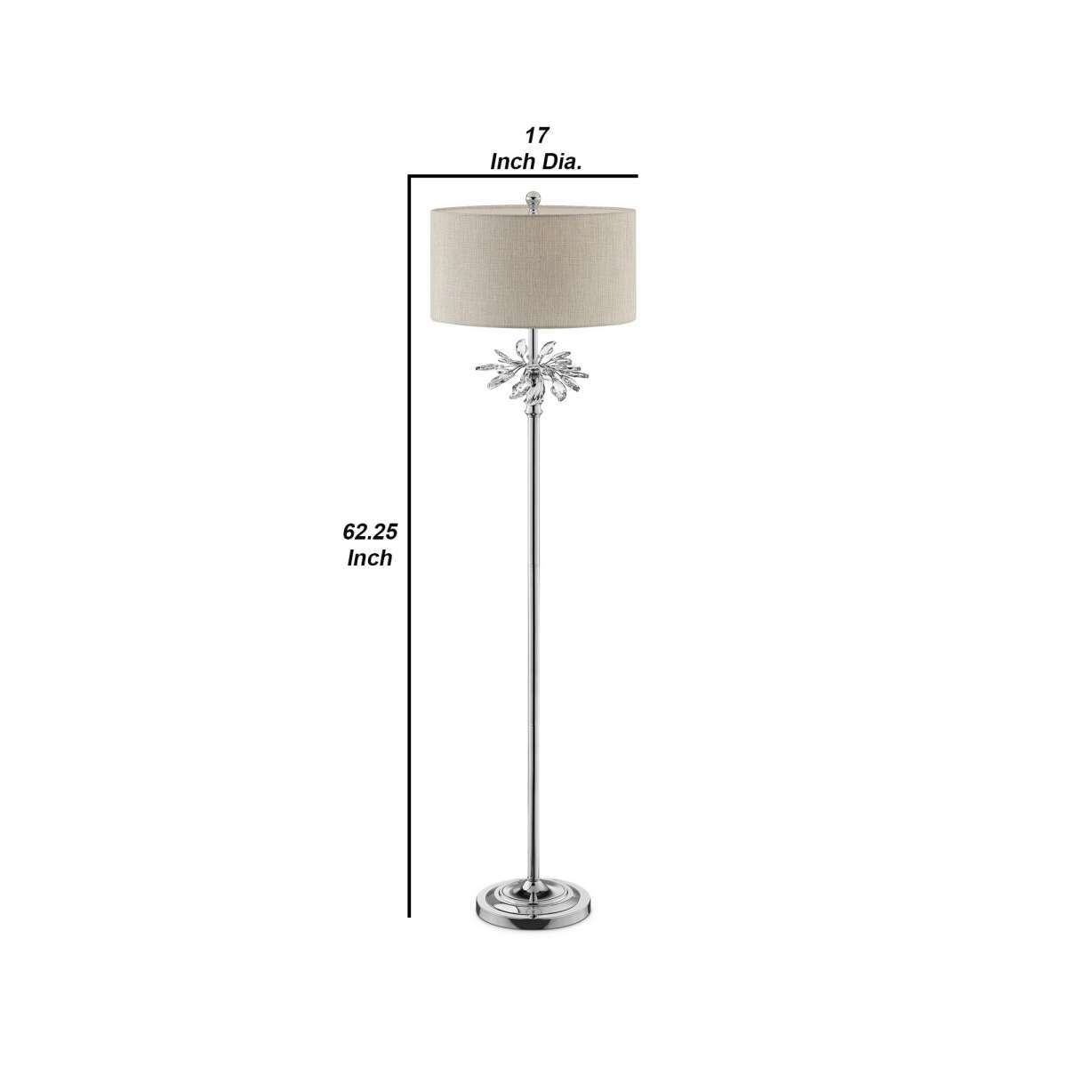 Floor Lamp With Starburst Crystal Accent, Gray And Silver By Benzara | Floor Lamps |  Modishstore  - 2