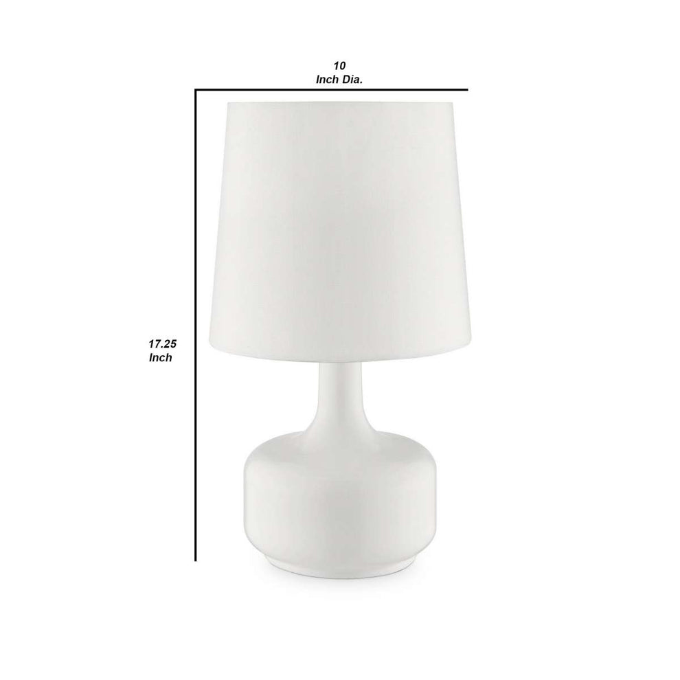 Table Lamp With Teardrop Metal Base And Fabric Shade, White By Benzara | Table Lamps |  Modishstore  - 2