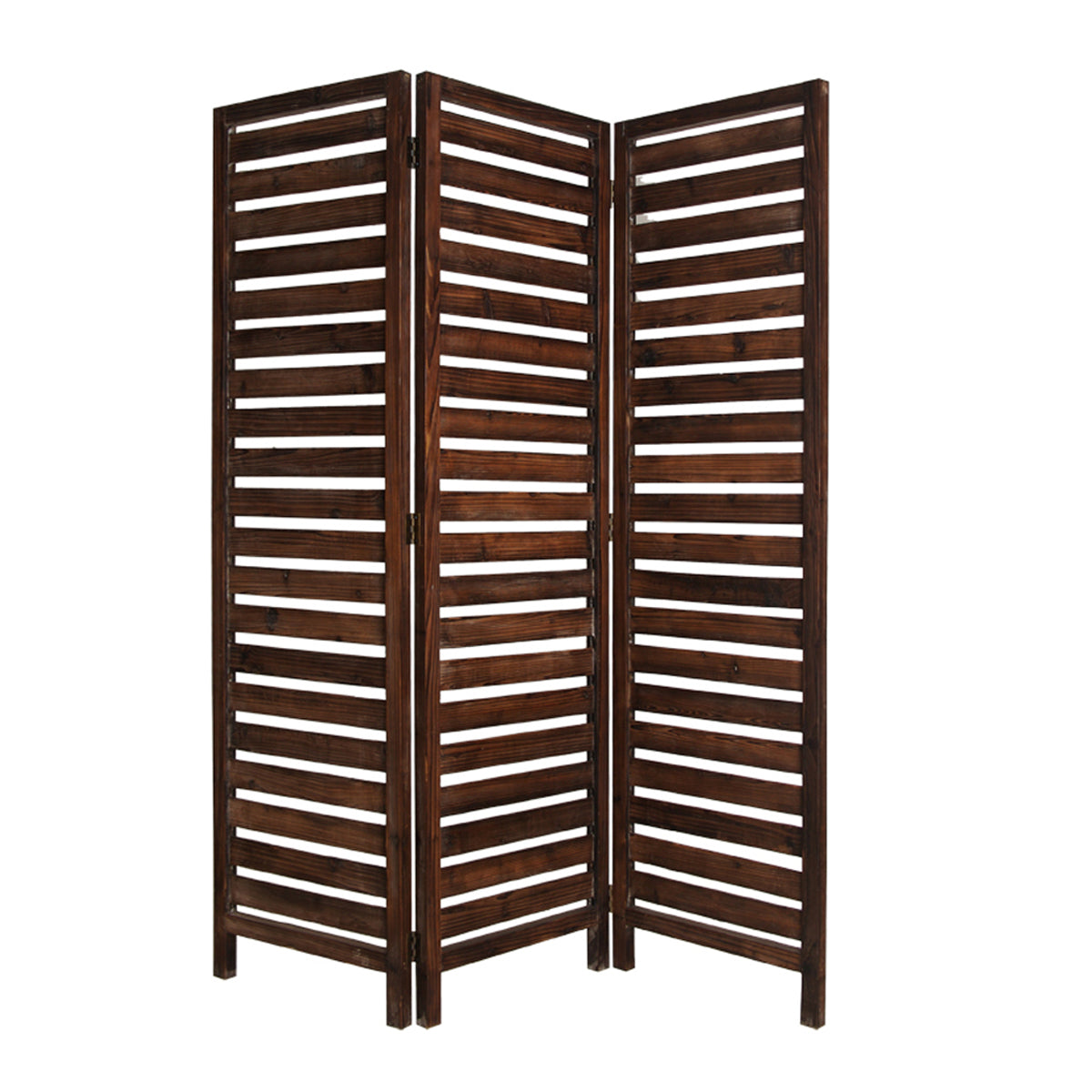 3 Panel Foldable Wooden Screen With Louver Pattern, Dark Brown By Benzara | Room Divider |  Modishstore 