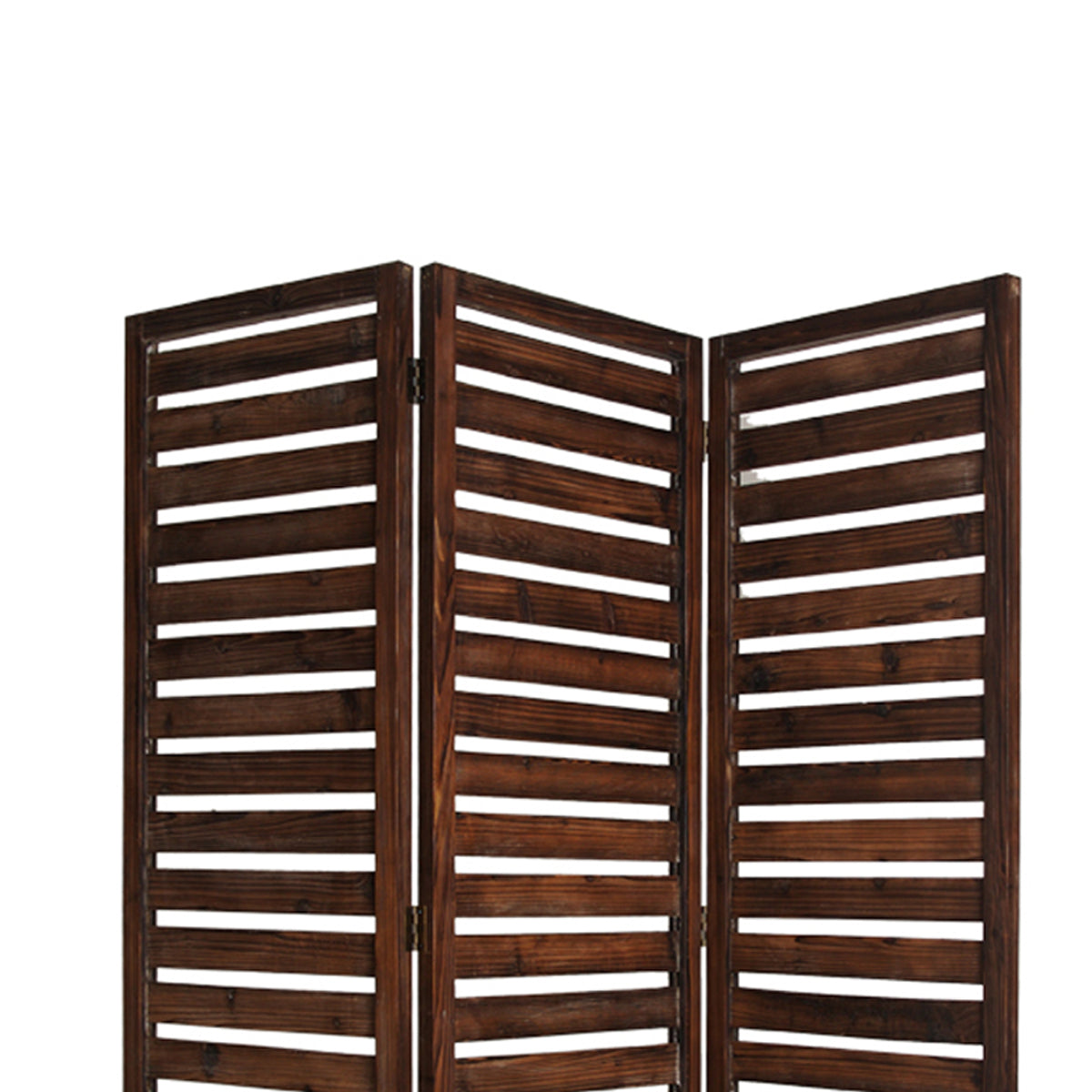 3 Panel Foldable Wooden Screen With Louver Pattern, Dark Brown By Benzara | Room Divider |  Modishstore  - 2